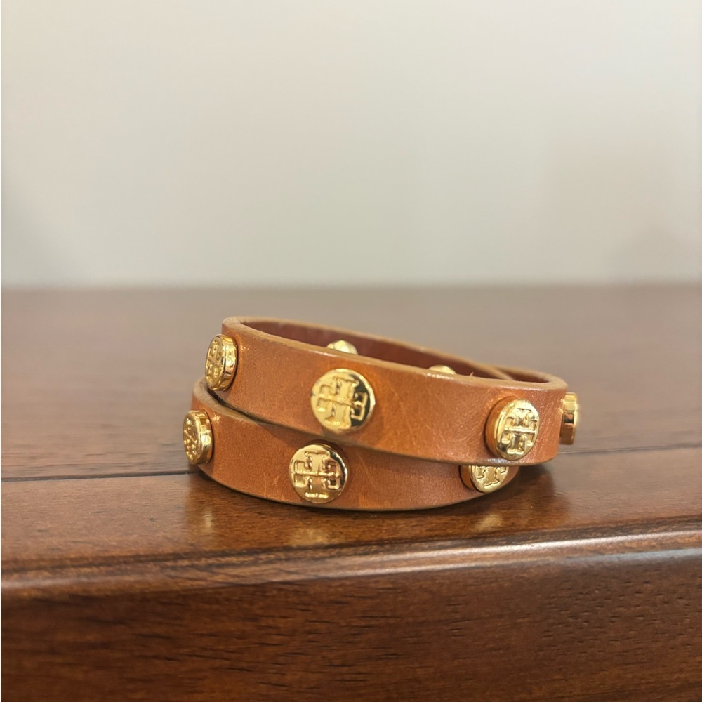 Tory Burch Tan Leather Bracelet with Gold Accents